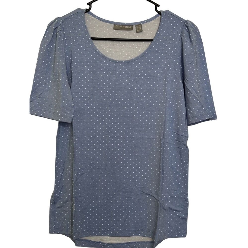SUSAN GRAVER LIFESTYLE Polka Dot Puff Short Sleeve Tee Sunkissed Blue NIB XXS